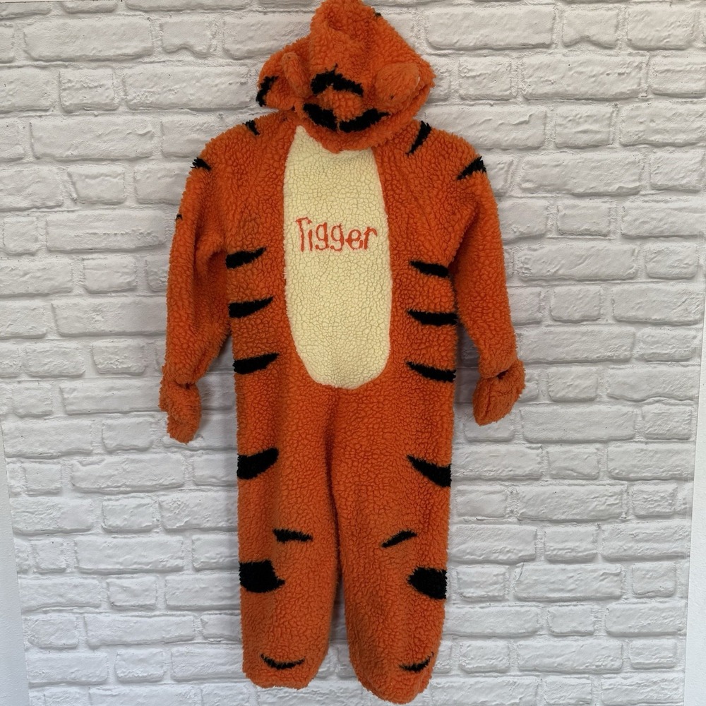 DISNEY STORE Tigger Kids Costume Size 4-6 Orange Full Body Fleece Warm Fast Ship